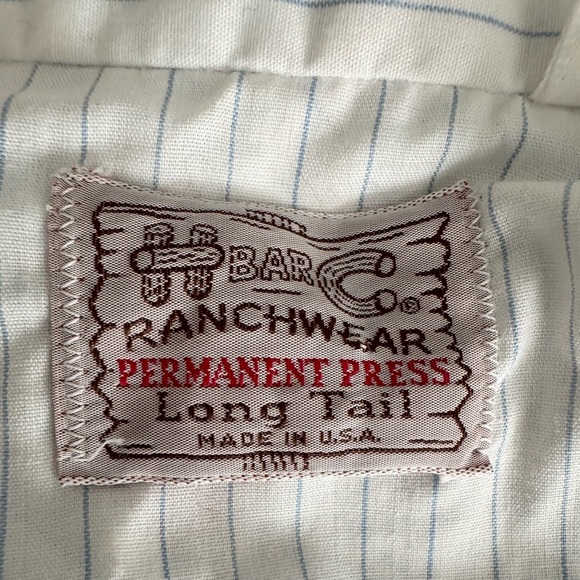 H BAR C Western Wear Men Long Tail White Blue Stripes Button Up Shirt-14 1/2 -32 - Picture 2 of 8